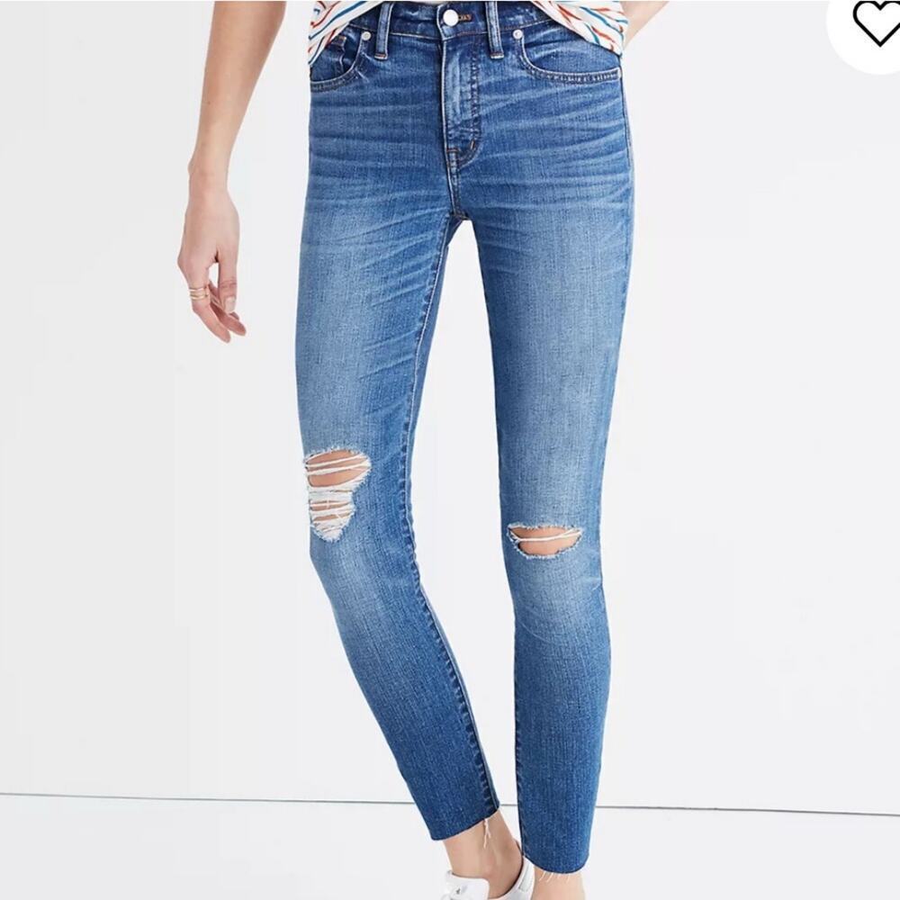 Madewell 9” High-Rise Skinny Skinny Crop Distressed Raw Hem Medium Wash Sz 29